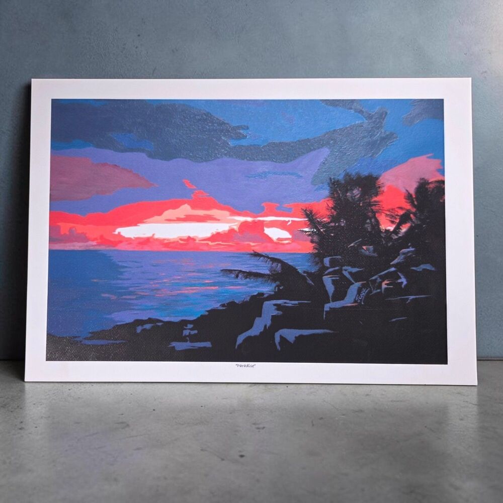 Paradise By Shirley Jeane Signed Watercolor Print Tropical Ocean Sunset Art